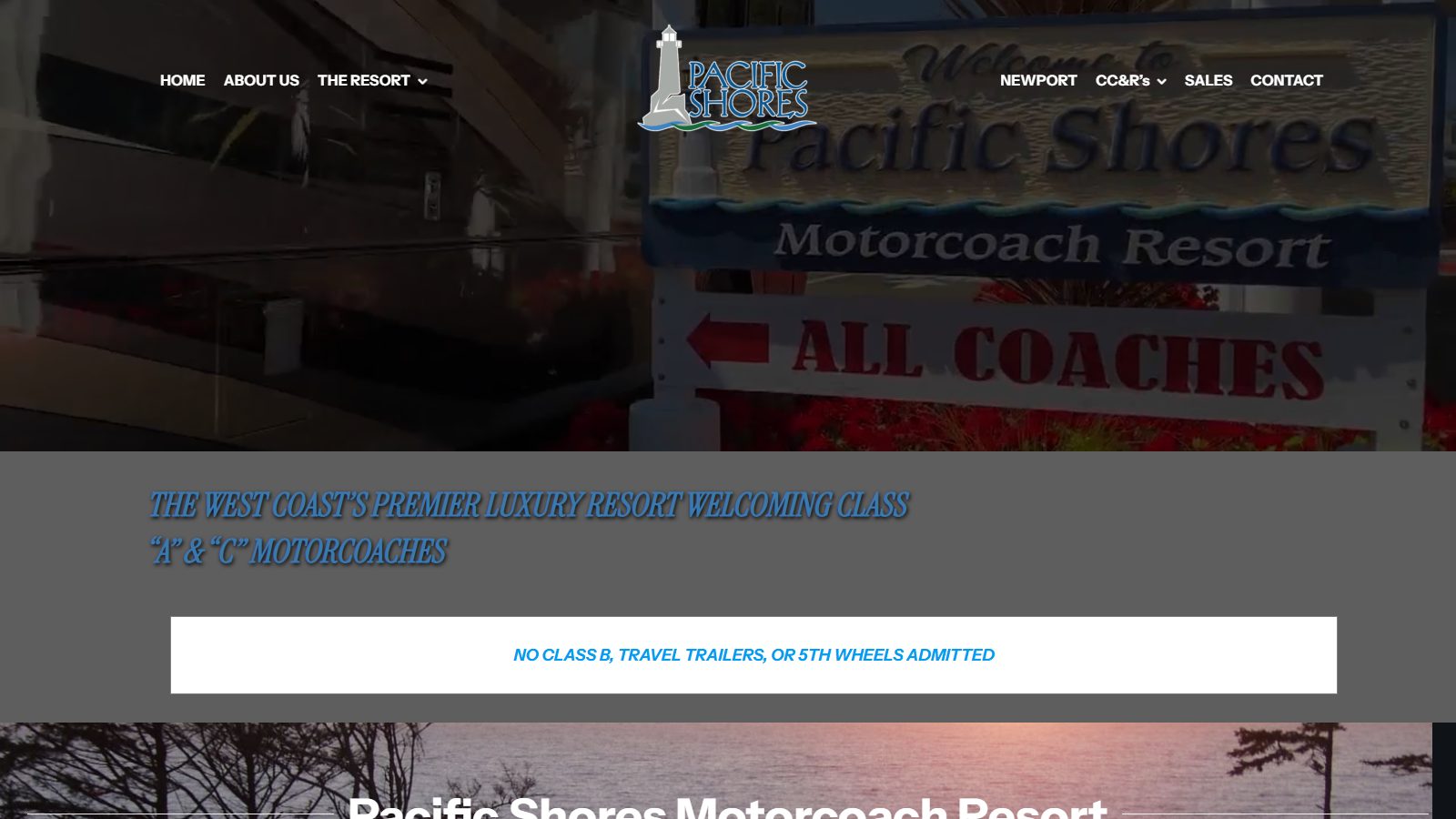 Pacific Shores Motorcoach Resort homepage